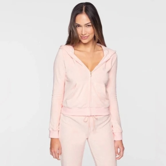 Pam + Gela Terry Zip Hoodie & Pants Two Piece Set Flared Zoe Pink Size Small - Picture 1 of 12